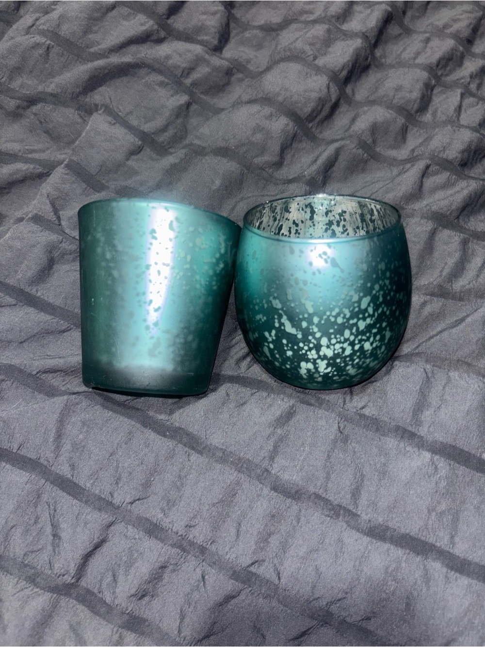 Teal Speckled Glass Candle Holders - Home Accents